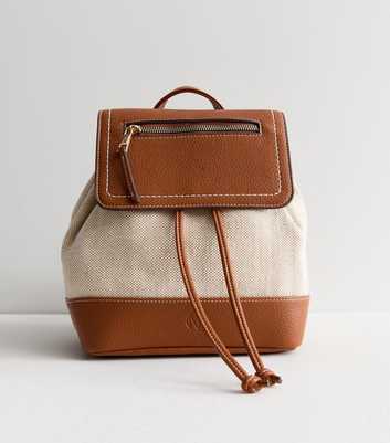 Brown Leather-Look Canvas Backpack