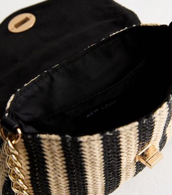 Black Stripe Raffia Cross Body Bag New Look