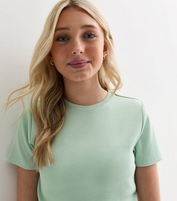 Girls Mint Green Ribbed T-Shirt New Look