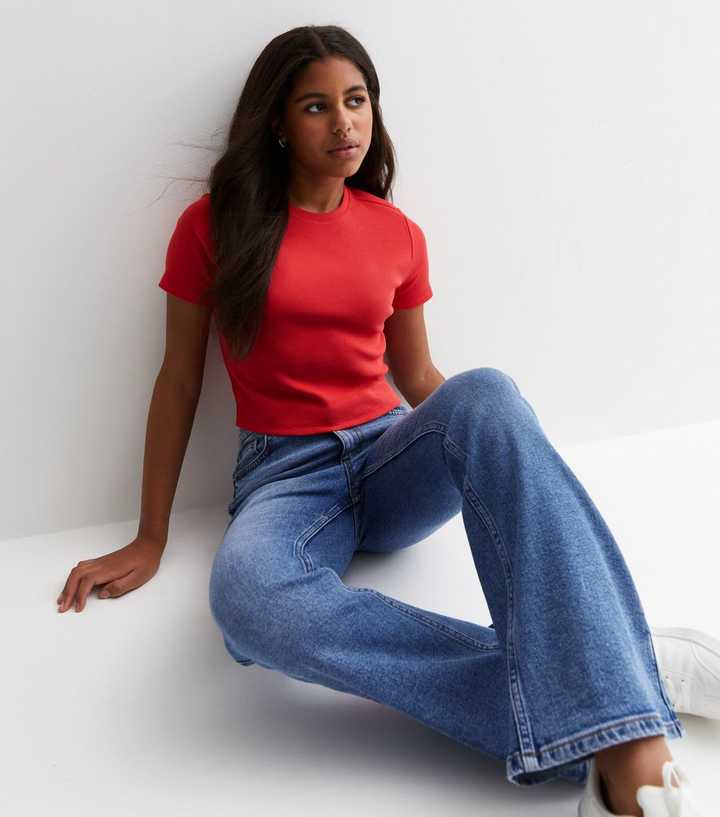 Girls Red Ribbed T-Shirt
