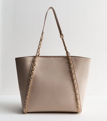 Light Brown Leather-Look Chain Tote Bag New Look