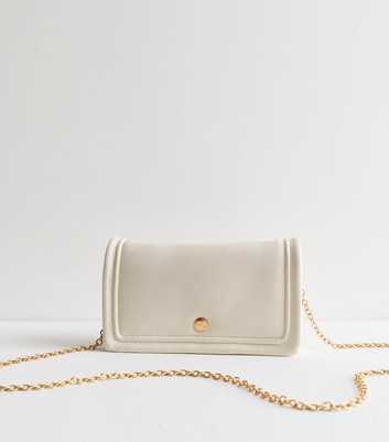 Cream Leather-Look Cross Body Clutch Bag