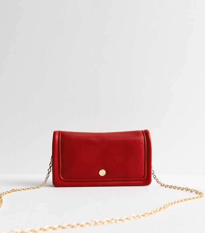 Red Leather-Look Cross Body Clutch Bag