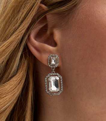 Silver Square Diamanté Doorknocker Earrings
