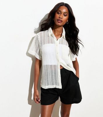 Cream Crochet Short Sleeve Shirt New Look