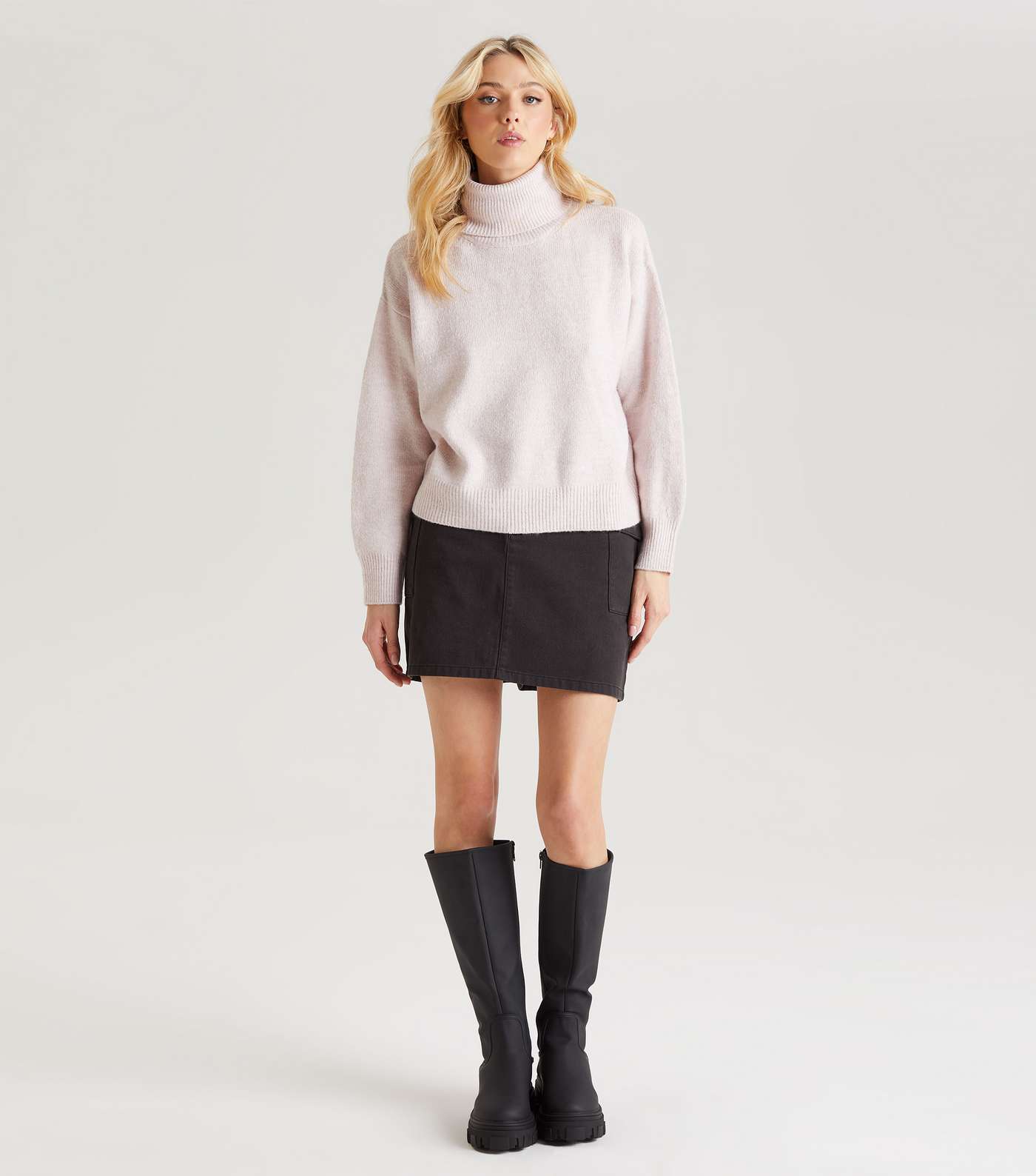 Urban Bliss Pale Pink Knit Roll Neck Jumper Image 3
