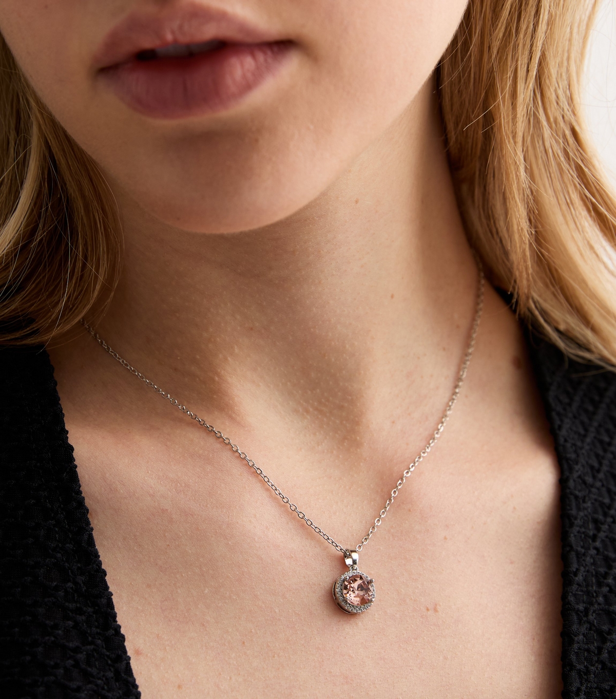 Silver and Pink Cubic Zirconia Circle Necklace New Look
