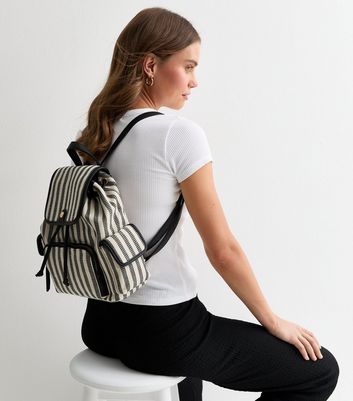 Black and white striped backpack purse best sale