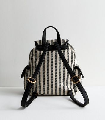 Black Stripe Canvas Large Backpack New Look