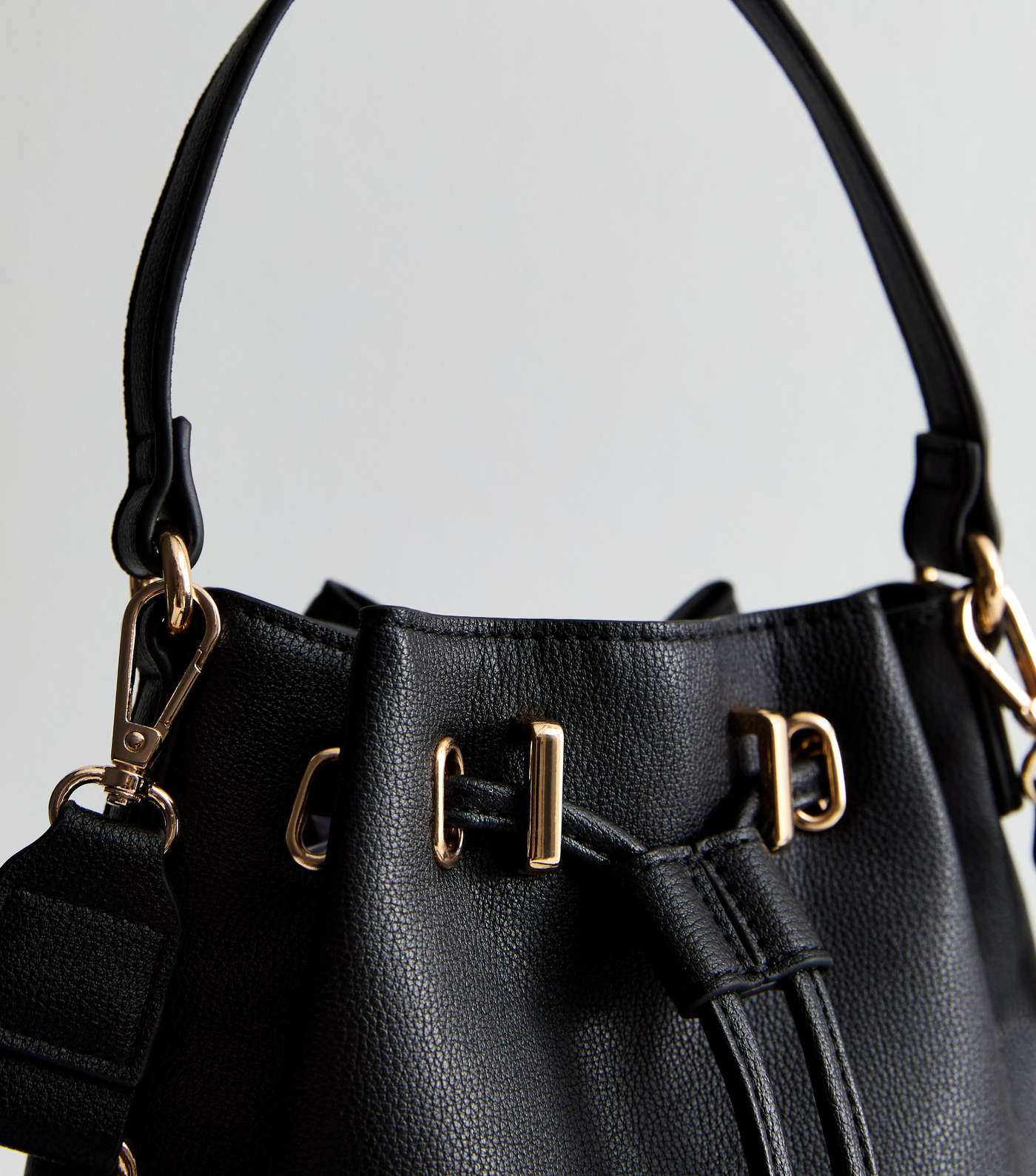 Black Leather-Look Drawstring Bucket Bag Image 3