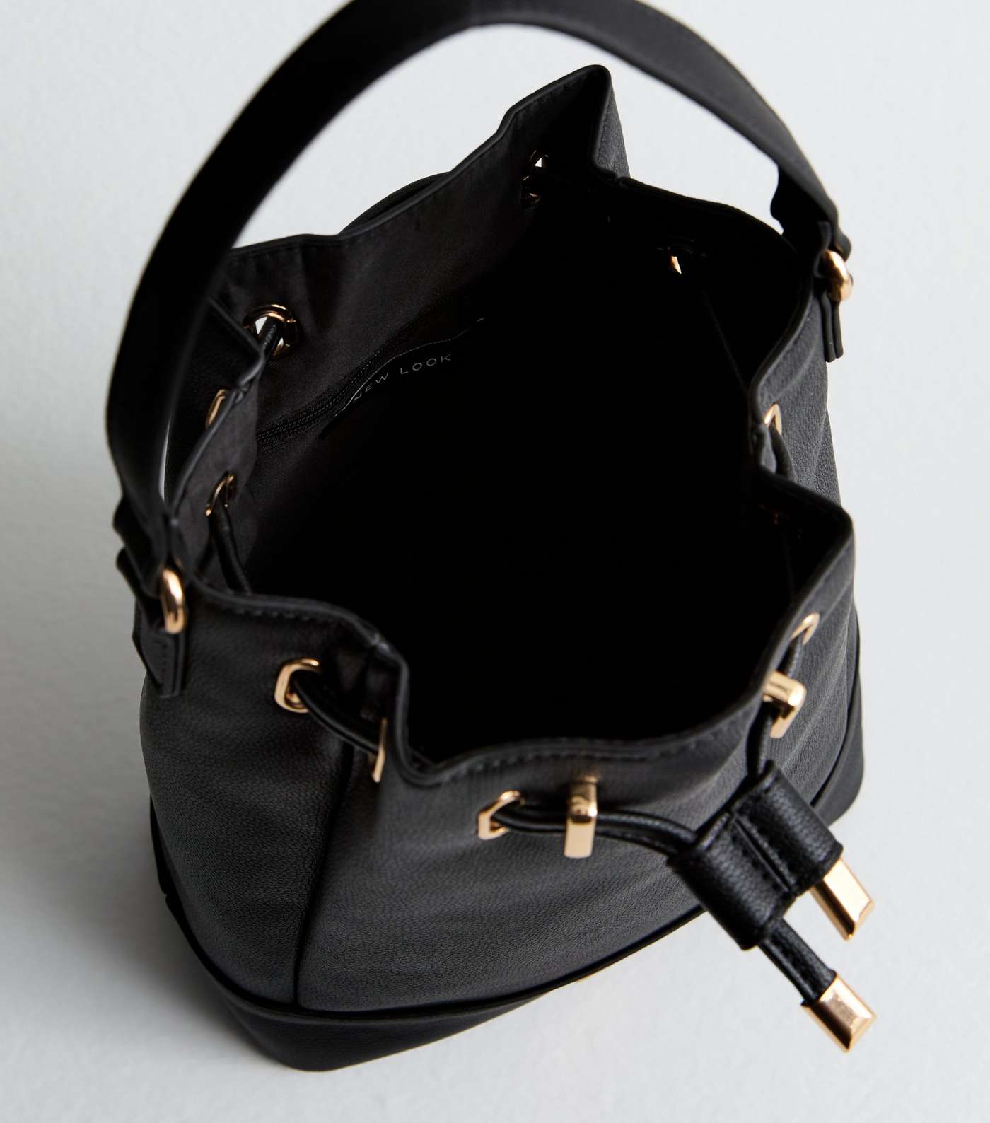 Black Leather-Look Drawstring Bucket Bag Image 5
