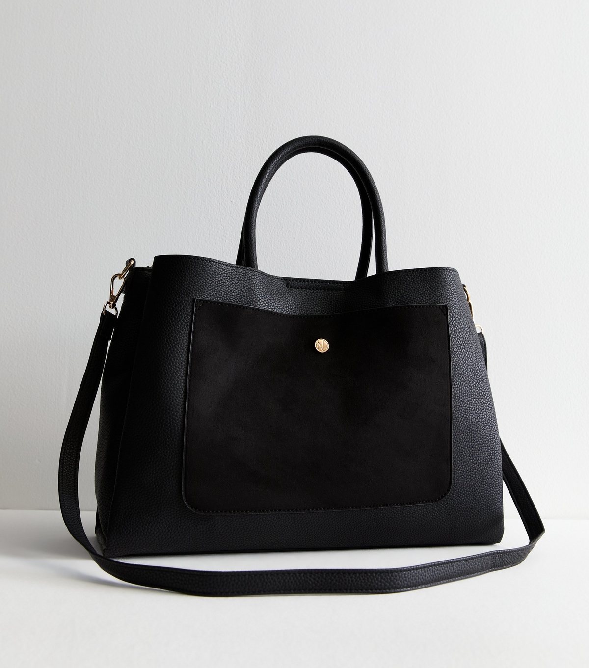 Black Leather-Look Laptop Tote Bag Vegan New Look