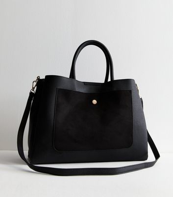 Black Leather Look Laptop Tote Bag New Look