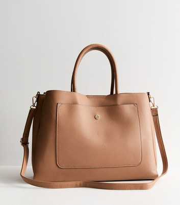 Camel Leather-Look Laptop Tote Bag