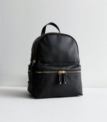 Black LeatherLook Pocket Front Midi Backpack New Look