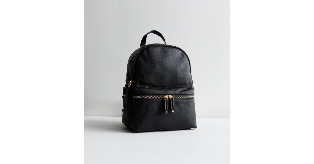 New Look Rucksacks Black Leather-Look Pocket Front Midi Backpack | New Look