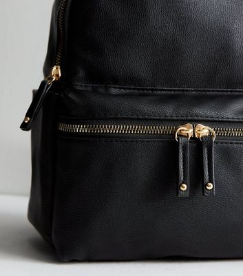 Black LeatherLook Pocket Front Midi Backpack New Look