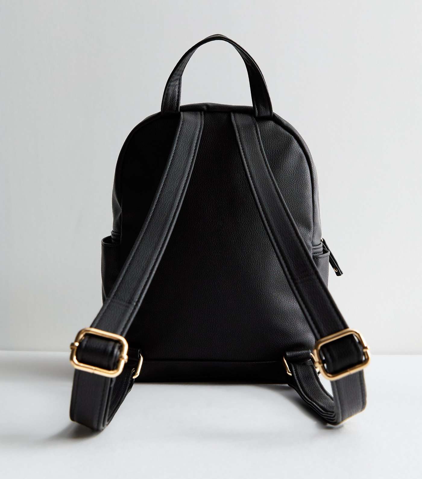 Black Leather-Look Pocket Front Midi Backpack Image 4