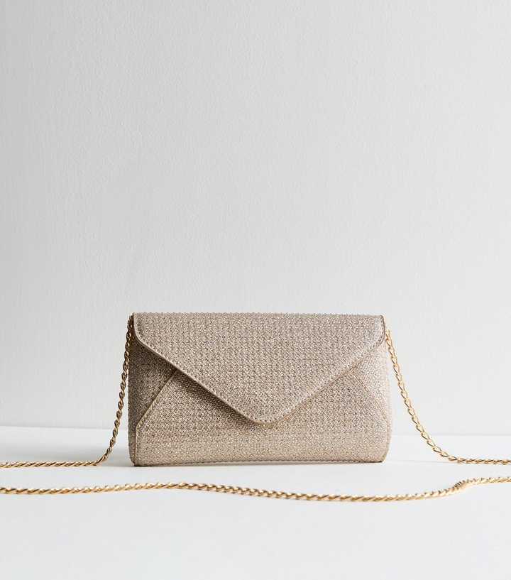 Gold Glitter Diamanté Clutch Bag