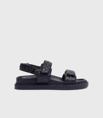London Rebel Black Quilted Leather-Look Sandals