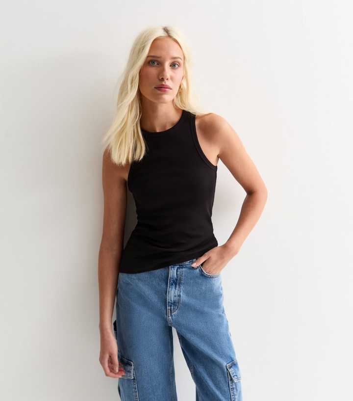 Tall Black Ribbed Racer Vest