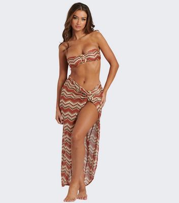 South Beach Brown Crochet Beach Sarong New Look