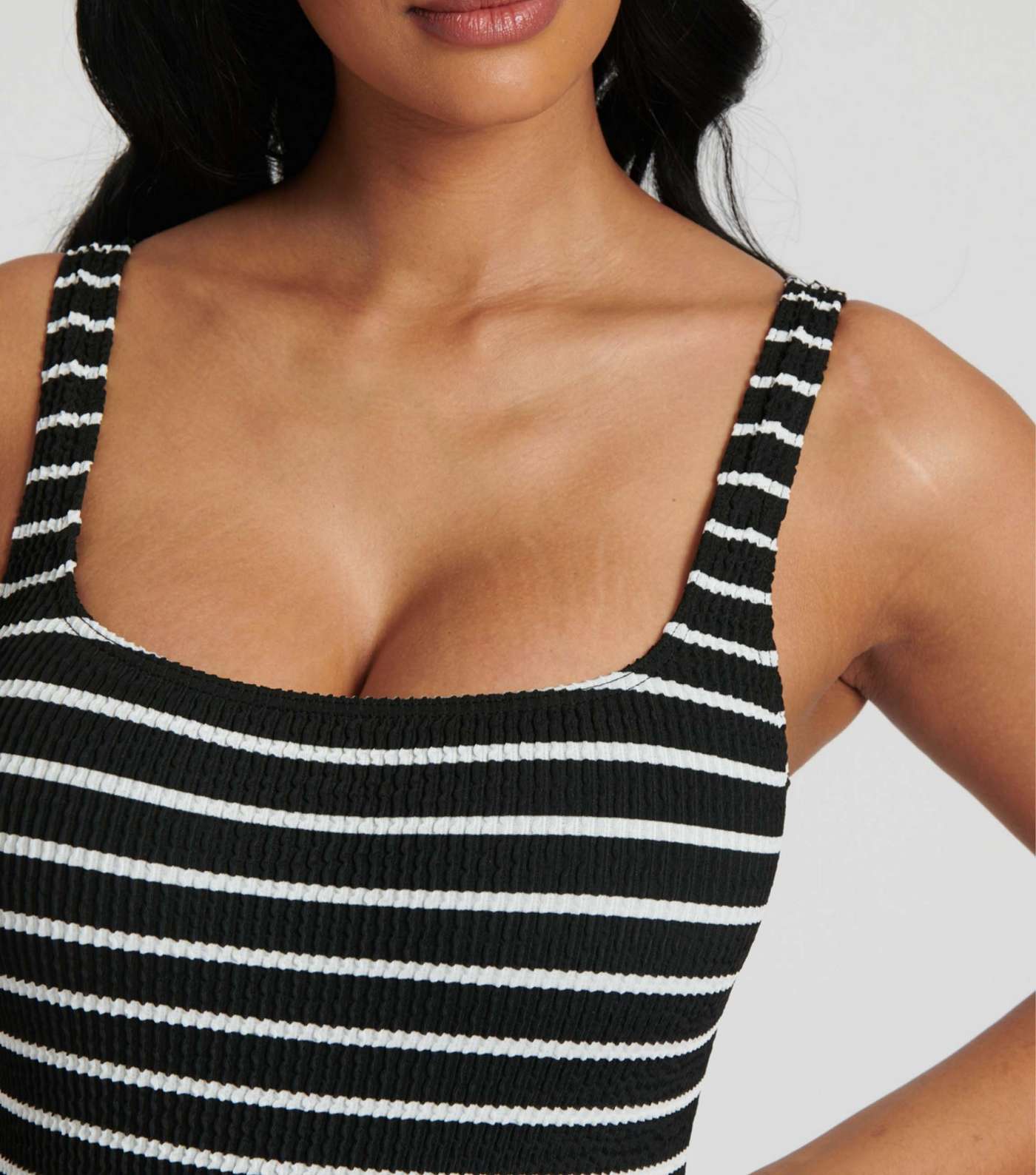 South Beach Black Stripe Textured Scoop Neck Swimsuit Image 3