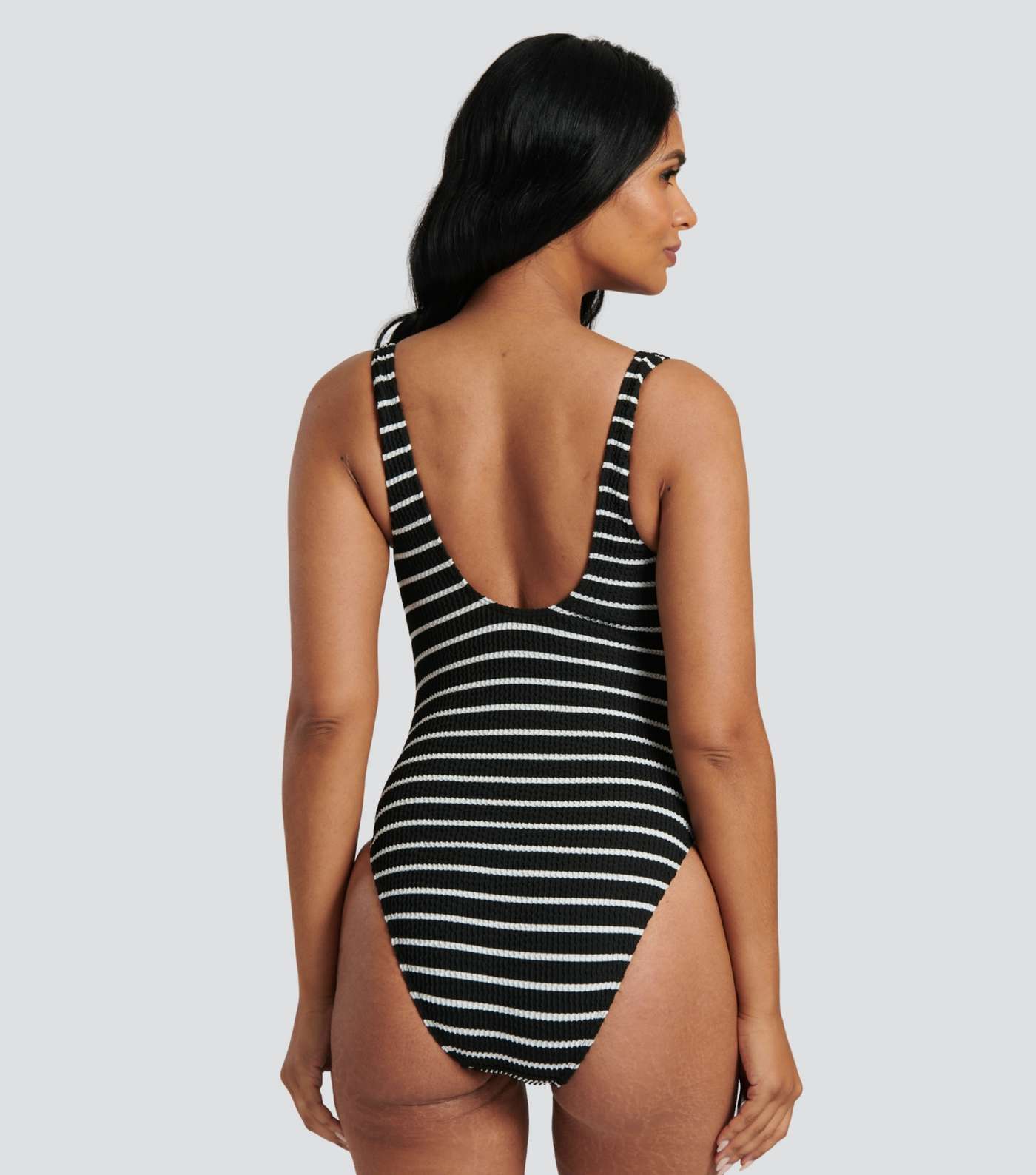 South Beach Black Stripe Textured Scoop Neck Swimsuit Image 5