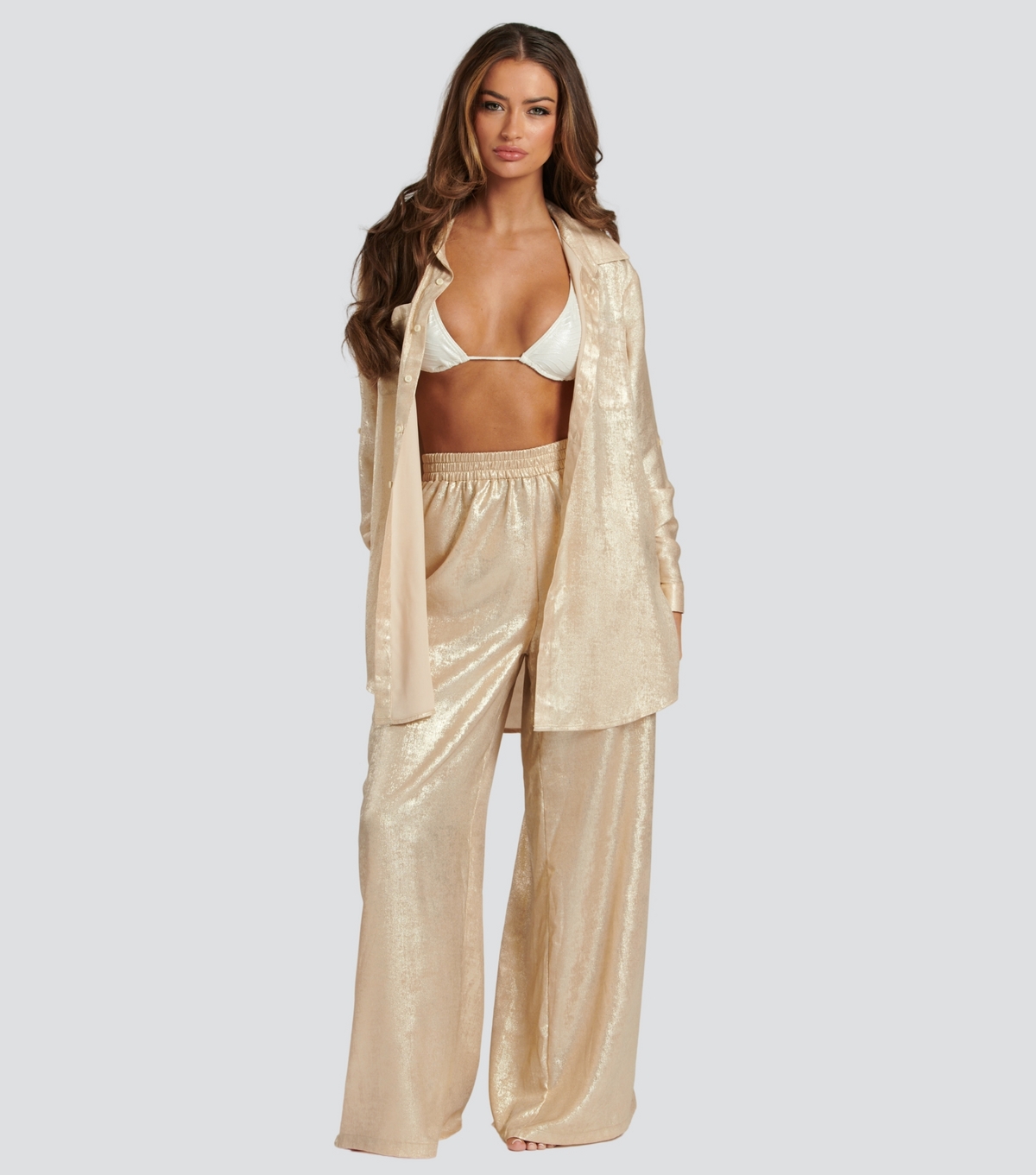 Women's Gold Metallic Foil Beach Trousers South Beach New Look