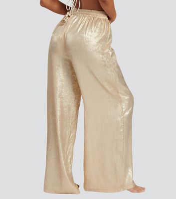 South Beach Gold Metallic Foil Beach Trousers New Look