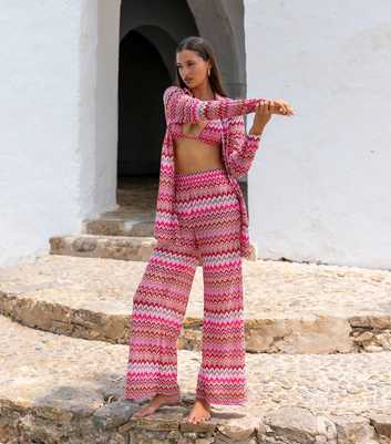 South Beach Pink Crochet Stripe Beach Trousers