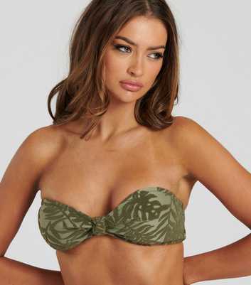 South Beach Green Leaf Print Bandeau Bikini Top