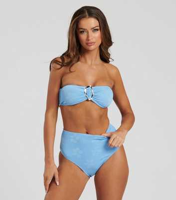 South Beach Blue Crinkle Bandeau Bikini Top 
