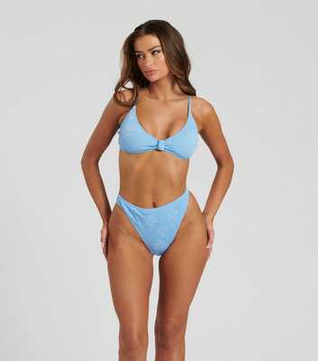 South Beach Blue Crinkle High-Leg Bikini Bottoms