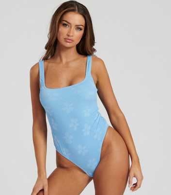 South Beach Blue Crinkle Scoop-Neck Swimsuit 