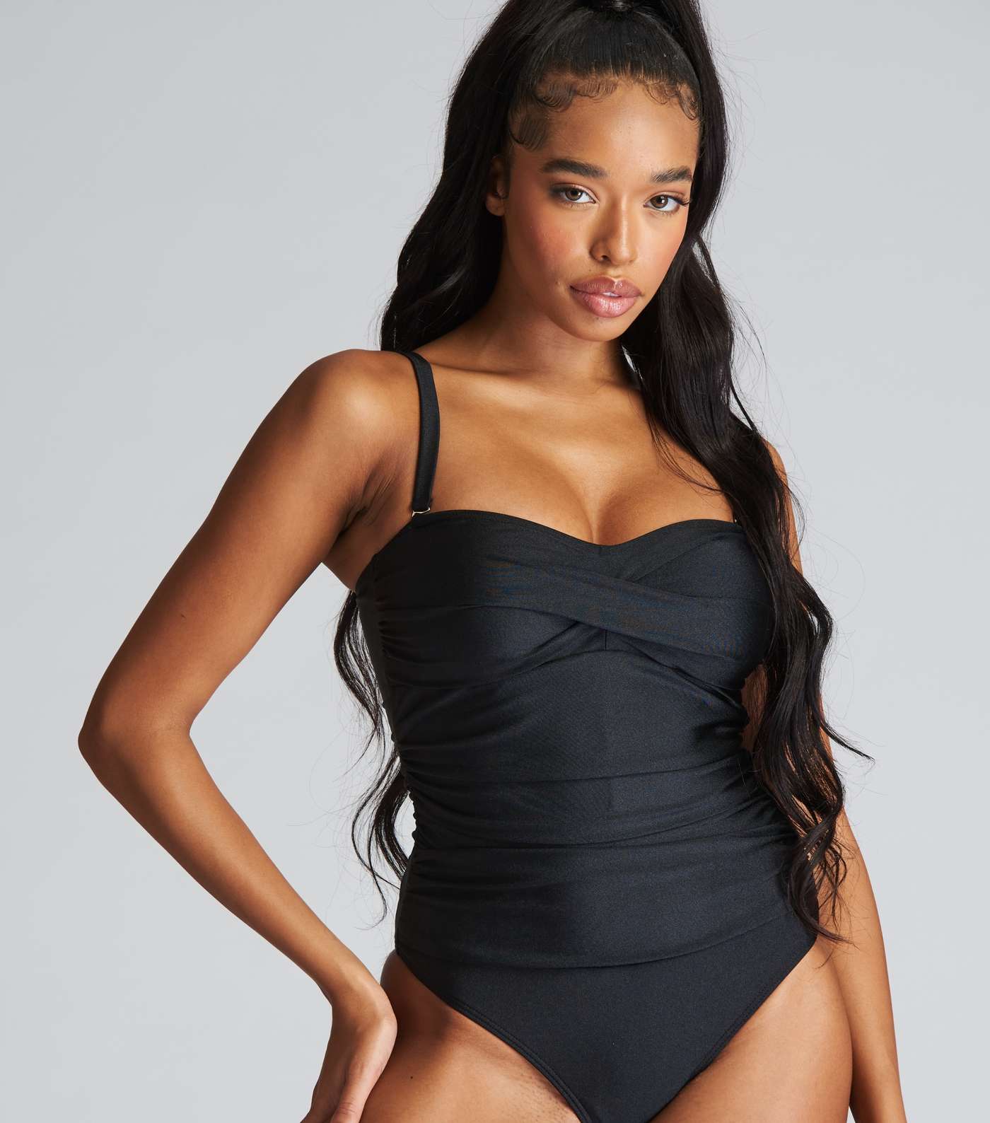 South Beach Black Twist Front Shaping High Leg Swimsuit Image 4