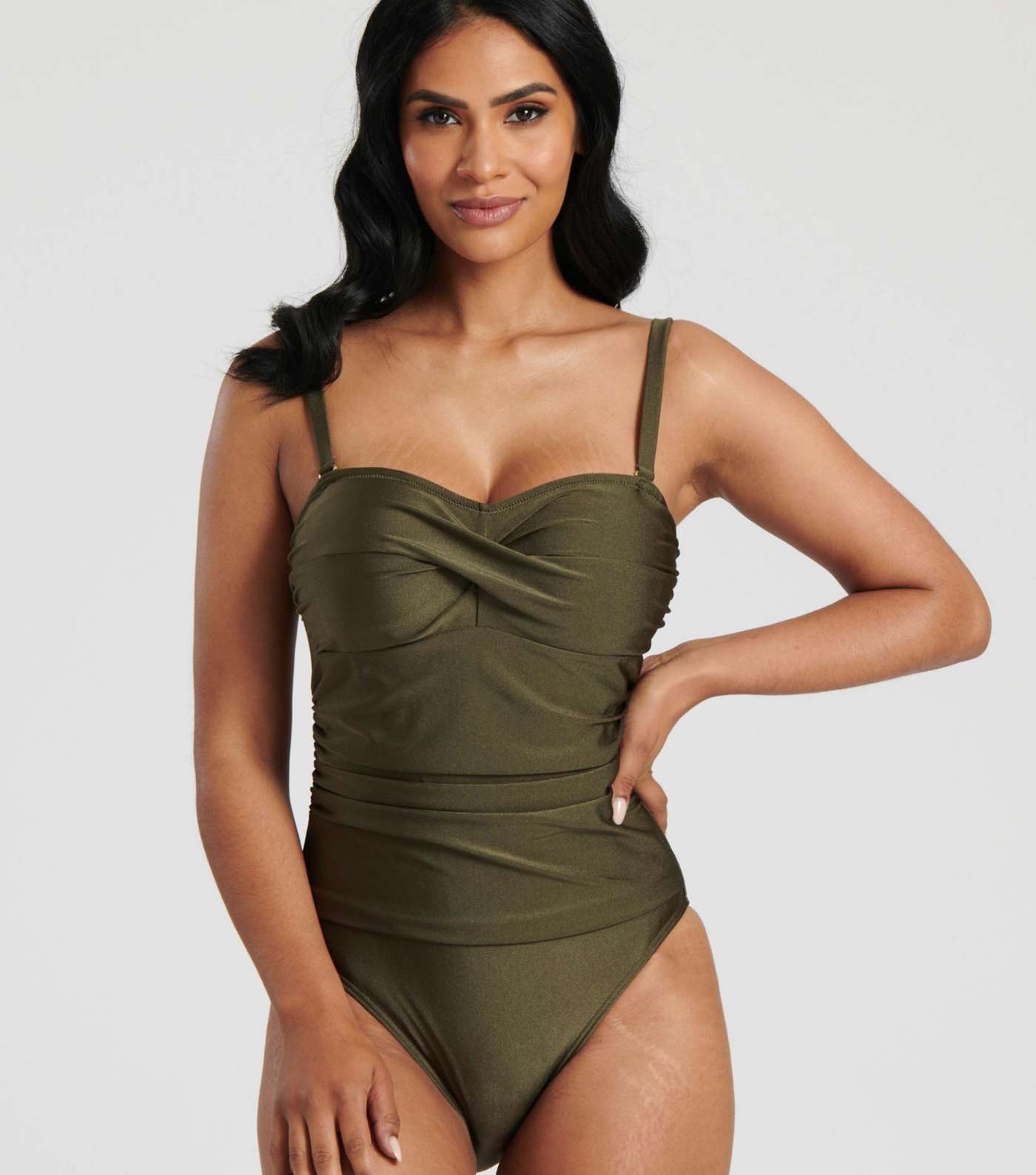 South Beach Green Twist Front Shaping High Leg Swimsuit Image 2