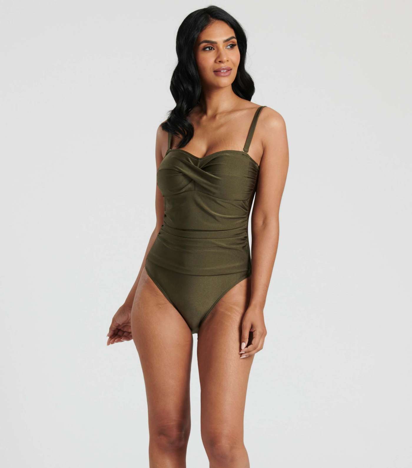 South Beach Green Twist Front Shaping High Leg Swimsuit Image 4