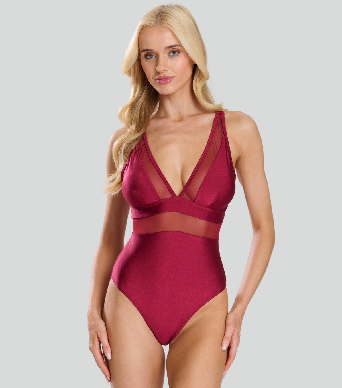 Women's Burgundy Mesh Panelled Swimsuit South Beach New Look