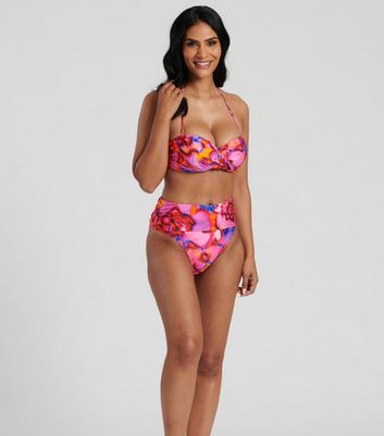 South Beach Pink Twist Bandeau Bikini Top New Look