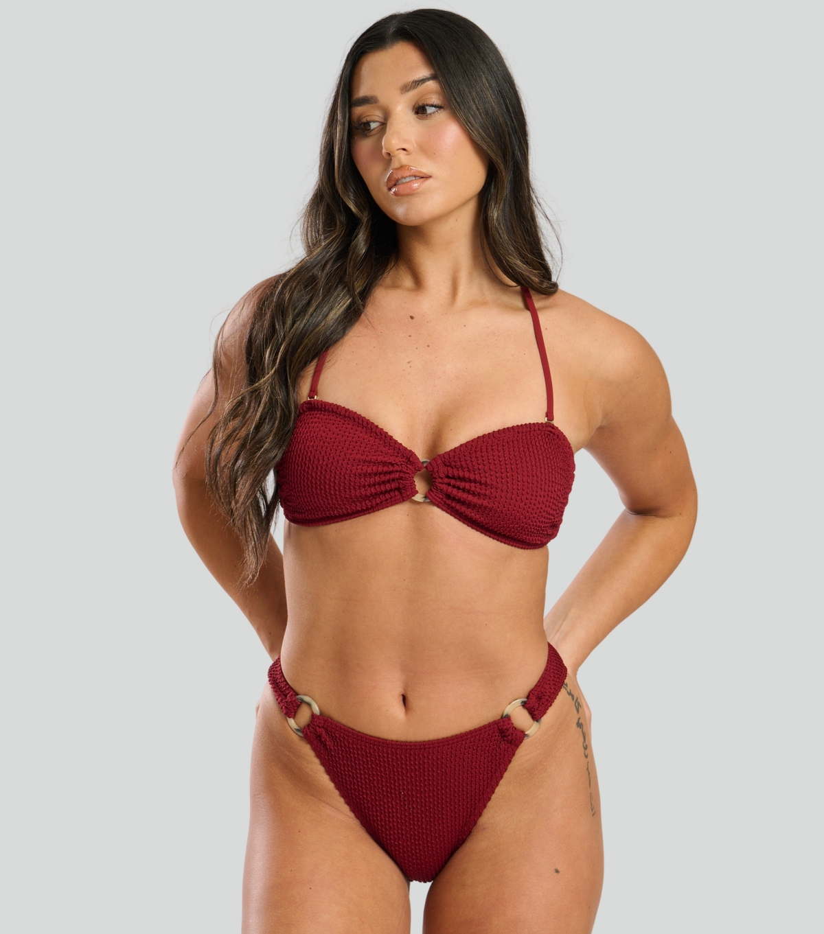 Women's Burgundy Crinkle Bikini Bottoms South Beach New Look