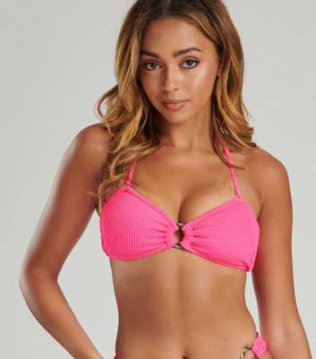 South Beach Pink Crinkle Bandeau Bikini Top 