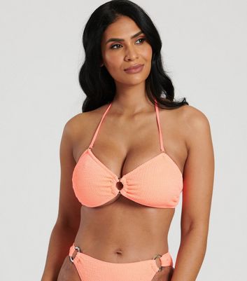 South Beach Coral Textured Bandeau Bikini Top New Look