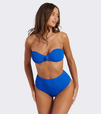 South Beach Blue Crinkle Knot Bandeau Bikini Top 