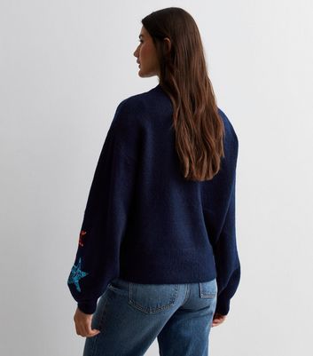 Sunshine Soul Navy Sequin Star Knit Jumper | New Look