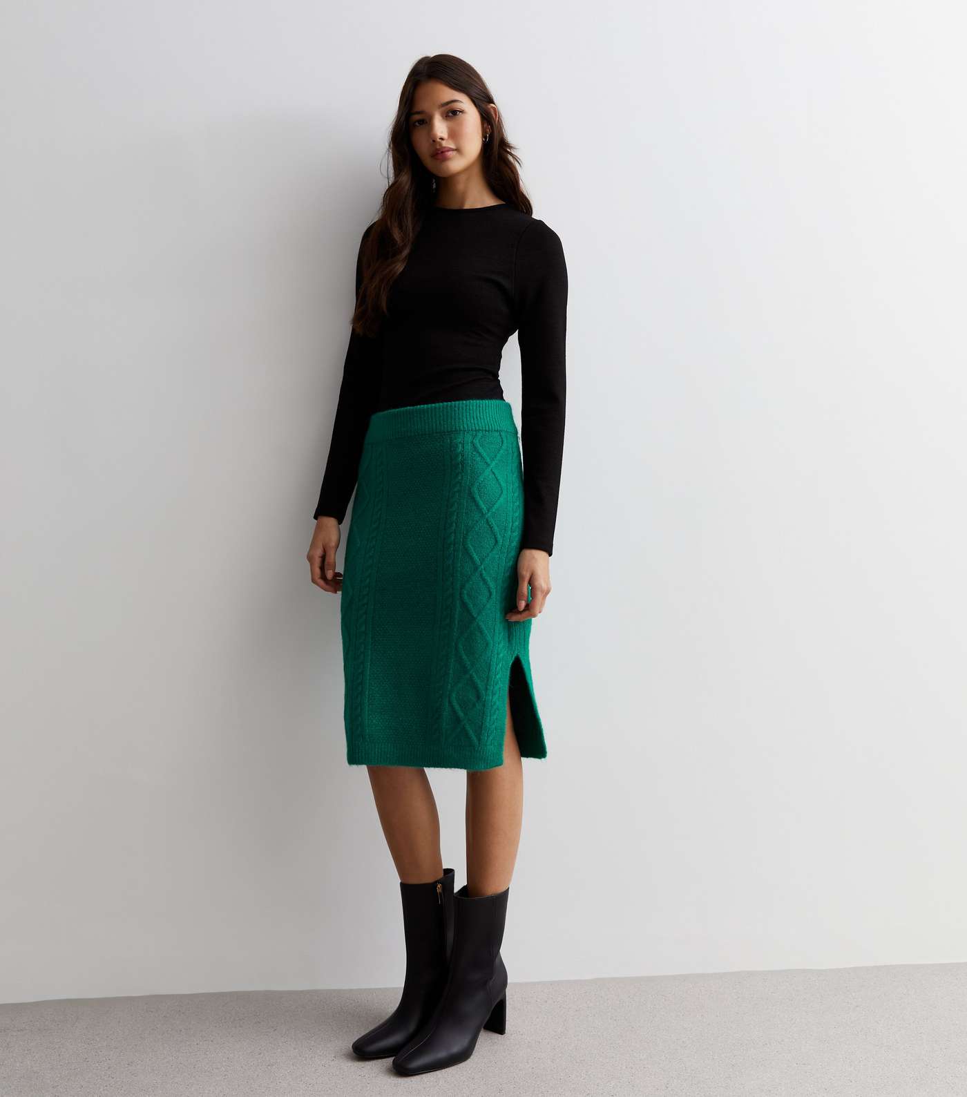 Sunshine Soul Green Cable Knit Midi Skirt Image 3