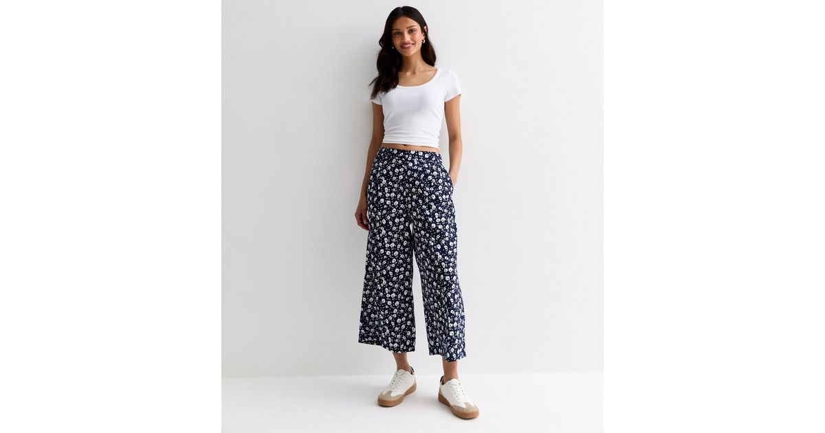 Navy Dot Print Crop Pant