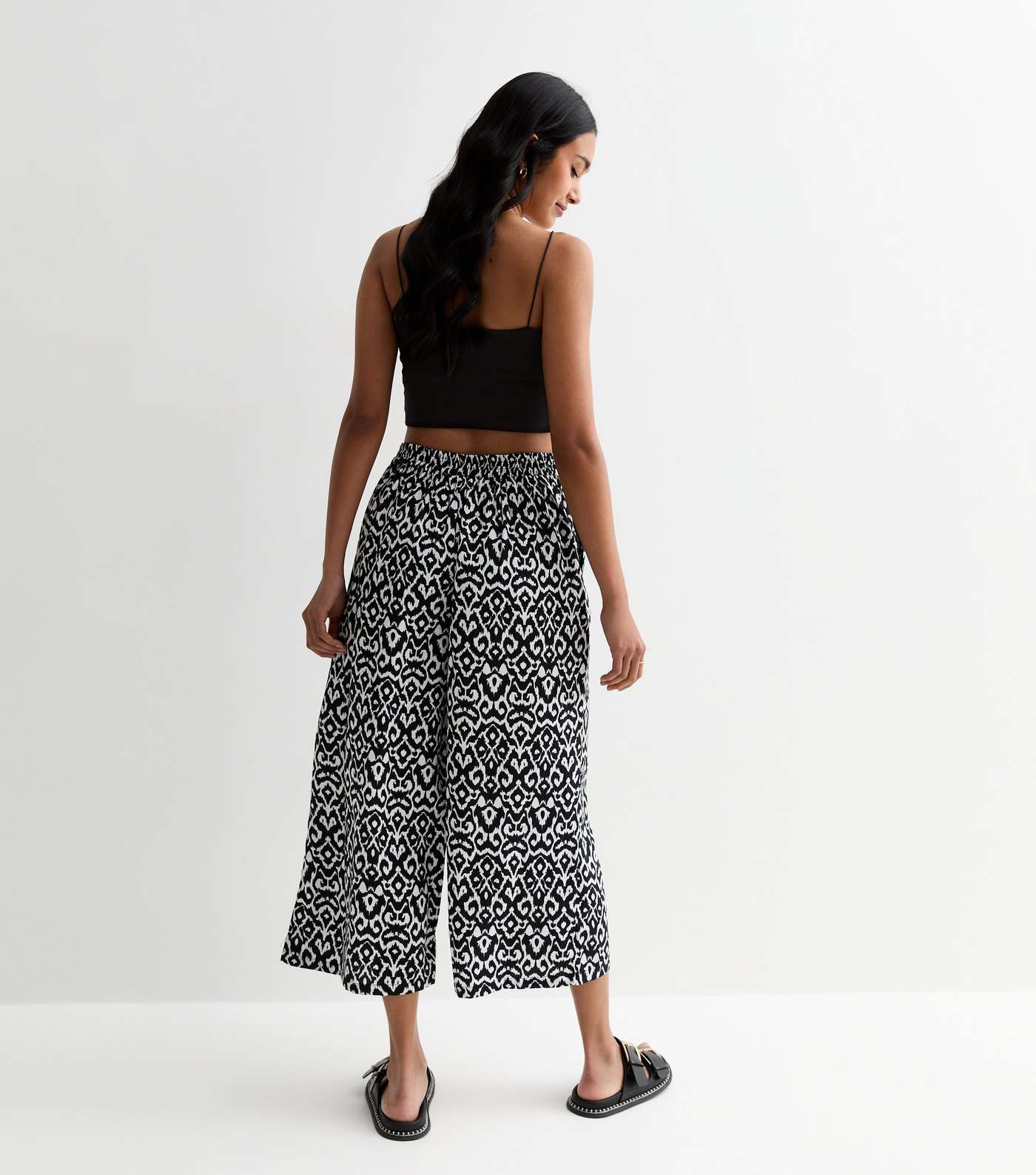 Black Abstract Print Crop Wide Leg Trousers Image 4