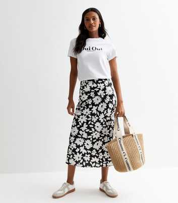 Black Bias Floral Print Midi Skirt 