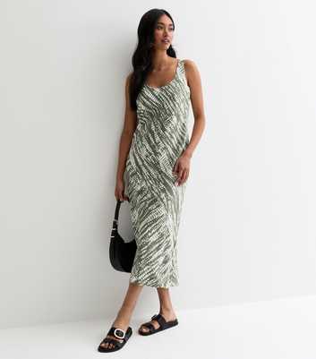 Green Patterned Bias Cut Midi Slip Dress